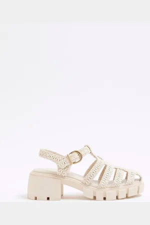 River Island Cream Girls Raffia Heeled Sandals AU 2 (EU 34.5)