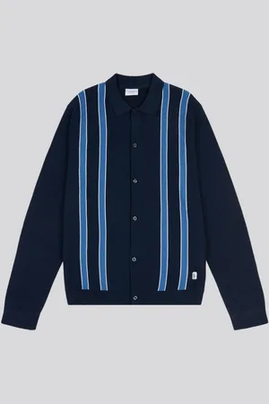 U.S. Polo Assn. U. S. Polo Assn Blue Mens Vertical Stripe Knit Cardigan M