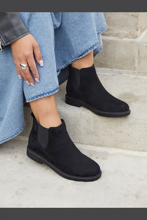 Linzi Black Suede Fauna Wide Fit Chelsea Boots With Stretch Side Panel AU 7 (EU 38)