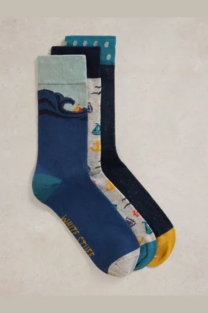 White Stuff Blue Sail Away Socks 3 Pack M-L
