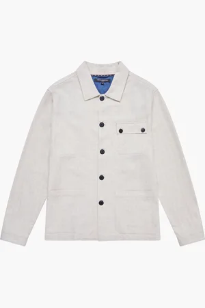 French Connection Natural Cotton Blend Herringbone Button Up Chore Shacket Overshirt M