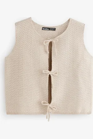 Threadbare Cream Tie Front Knitted Vest 14
