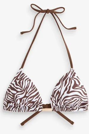 Abercrombie & Fitch Zebra Print Halter String Triangle Brown/White Bikini Top medium