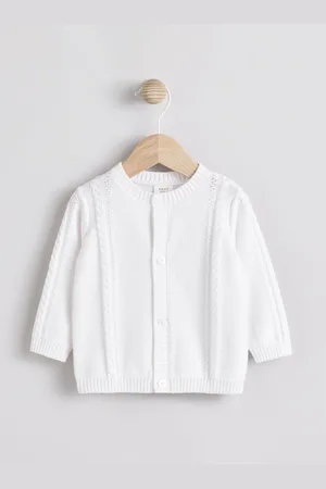 Next White Baby Knitted 100% Cotton Cardigan Up to 1 Month (56cm)