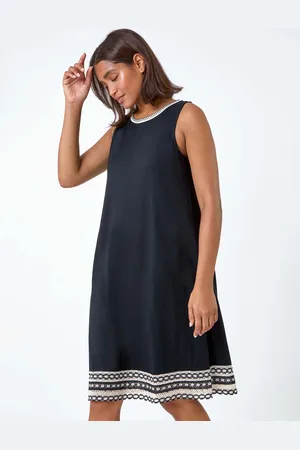 Roman Embroidered Trim Stretch Jersey Shift Dress AU 12