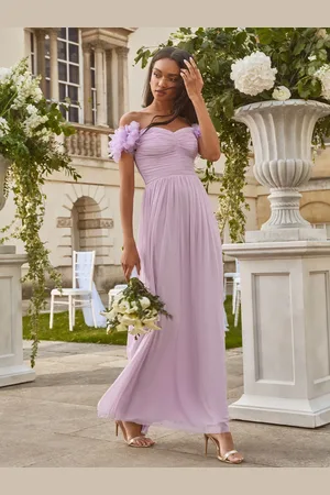 Lipsy London 3D Floral Trim Bardot Bridesmaid Maxi Dress AU 14 L