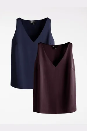 Friends Like These Navy Blue Two Pack Satin Cami Tops AU 10