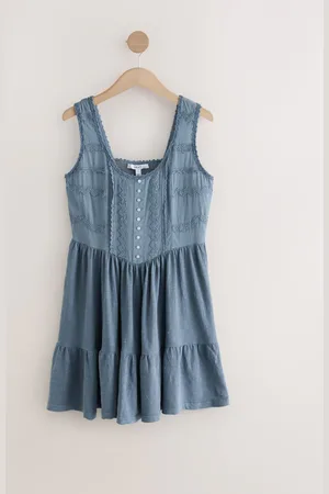 Next Embroidery Corset Waist Mini 100% Cotton Dress AU 14 Tall