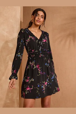 Love & Roses Petite Jersey Frill Detail V-Neck Long Sleeve Midi Dress AU 16