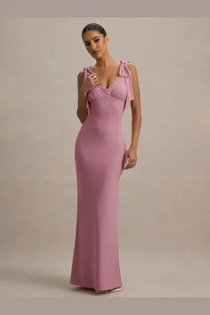 Club L Evanna V-Neck Maxi Dress With Bow Straps AU 14