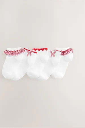Next White with Red Gingham Ruffle Rich Trainer Socks 5 Pack 6-8.5 Jnr