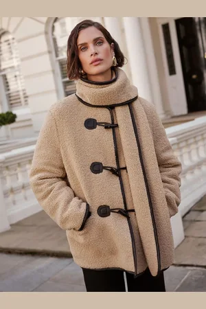 Love & Roses Cream Borg Duffle Scarf Coat AU 10