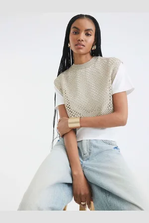 River Island Gold Crochet Overlay T-Shirt AU 12