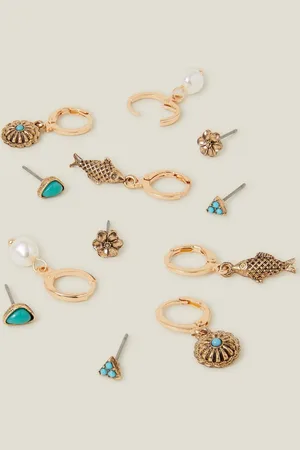 Accessorize Blue Fish Charm Stud and Hoop Earrings 6 Pack One