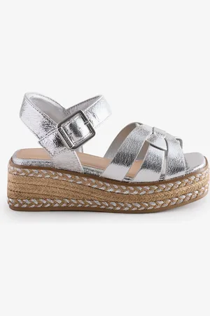 River Island Silver Girls Faux Leather Weave Wedge Sandals AU 1 (EU 33)