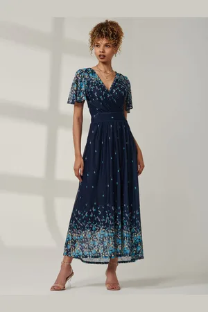 Jolie Moi Mirrored Mesh Angel Sleeve Maxi Dress AU 12