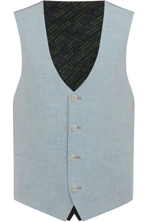 Remus Blue Slim fit Linen-Blend Waistcoat 46