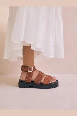 Next Tan Brown Suede Forever Comfort Chunky Studded Sandals AU 6.5 (EU 37.5)