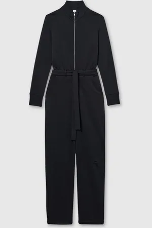 Reiss Navy Nina Belted Loopback-Jersey Jumpsuit XS