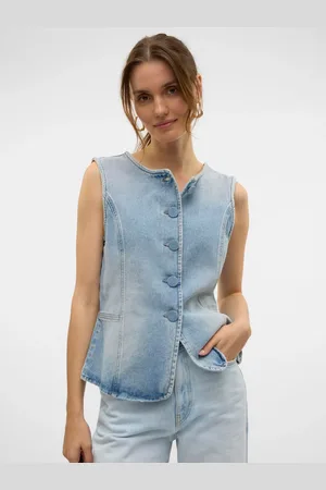 VERO MODA Blue Button Detail Denim Waistcoat AU 12