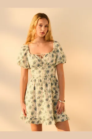 Next 100% Cotton Puff Sleeve Milkmaid Mini Dress AU 10