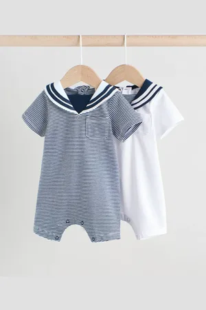 Next Navy/White Textured Baby Rompers 2 Pack 1.5