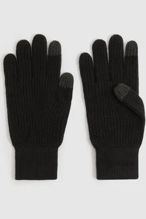 Reiss Black Lawson Ribbed-Merino Touchscreen Gloves One
