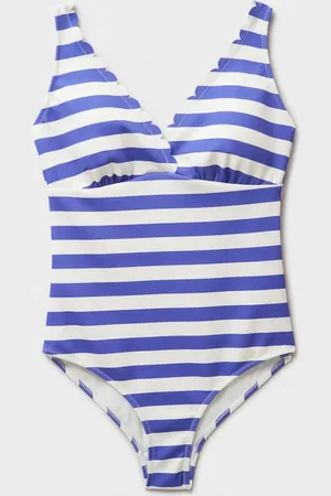 J.Crew Company Blue Striped Scallop-Edge Swimsuit AU 8