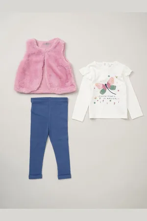 LILY & JACK Faux Fur Gilet 100% Cotton Top and Leggings Outfit Set 12 Months (80 cm)