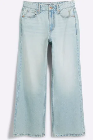 River Island Blue White High Waisted Relaxed Straight 100% Cotton Jeans AU 14 XS