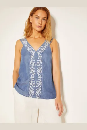 Monsoon Blue Isolde Embroidered Chambray Cami Top XXL