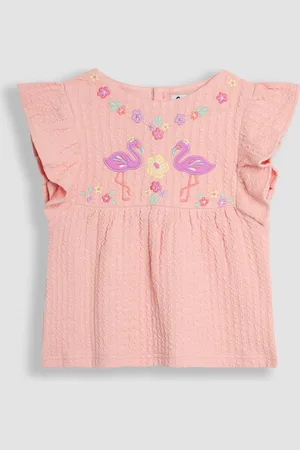 JoJo Maman Bébé Coral Pink Flamingo Appliqué Flutter Sleeve T-Shirt 3