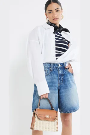 River Island Petite Longline Bermuda Denim 100% Cotton Shorts 16 XS