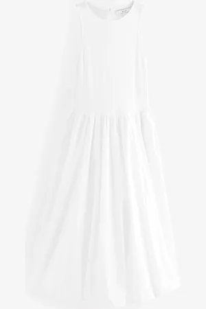Next Sleeveless Racer Puffball 100% Cotton Midi Dress AU 10 Petite