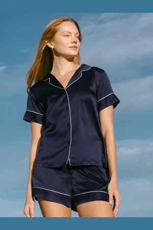 Chelsea Peers Blue Satin Lace Trim Short Pyjama Set AU 16