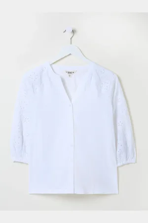 Fat Face FatFace Elsie White Broderie 100% Cotton Jersey Shirt AU 14