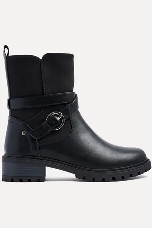 Linzi Black Metro Ankle Boots With Asymmetric Strap and Buckle AU 6 (EU 37)