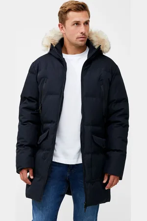 French Connection Dark Navy Blue Faux Fur Trim Parka XL