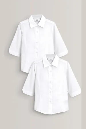 Next White Slim Fit 2 Pack Three Quarter Sleeve School Blouses (3-17yrs) 158cm Slim Fit