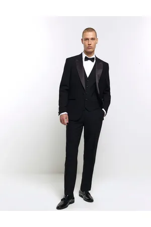 River Island Black Plain Slim Tux Trousers 30W x 31L (UK 30 R)