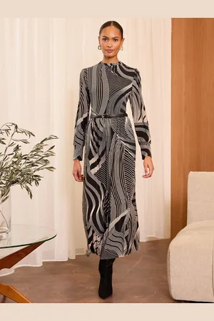 Love & Roses Printed Jersey Crew Neck Long Sleeve Midi Dress AU 16