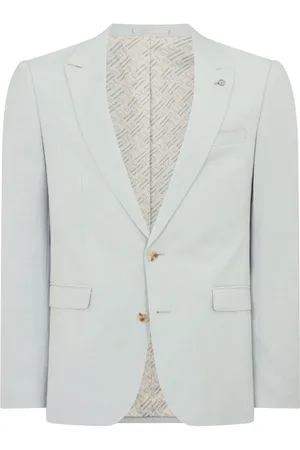Remus Grey Double Breasted Slim Fit Double-Breasted Linen-Blend Suit Jacket 42r