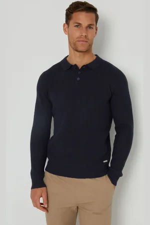Threadbare Blue Knitted Long Sleeve Polo Jumper XXL