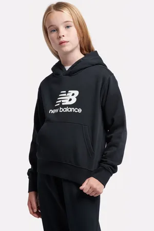 New Balance Black Girls Brush Back Stacked Logo Hoodie 5