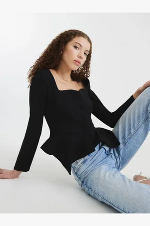 River Island Black Peplum Sweetheart Blouses XS