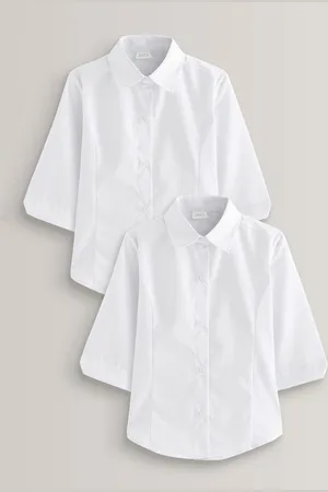 Next White Regular Fit 2 Pack Three Quarter Sleeve School Blouses (3-17yrs) 7 Years (122cm)