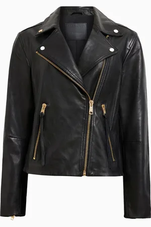 AllSaints AllSaints Black/Gold Dalby Biker Jacket AU 10