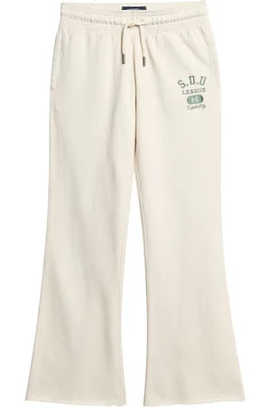 Superdry Turtledove Cream 100% Cotton Athletic Essentials Low Rise Flare Joggers AU 16
