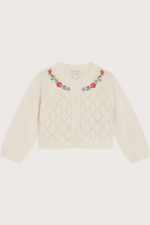 Monsoon Natural Baby Floral Pointelle Knit 100% Cotton Cardigan 1.5