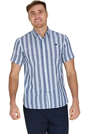 Raging Bull Short Sleeve Deck Stripe 100% Cotton Linen Look Shirt XL